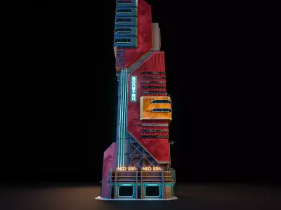 SCIFI CYBERPUNK FUTURISTIC NEON SKYSCRAPER 01 Low-poly 3D model