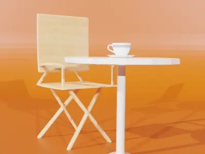 Table-Chair Set with Coffee-Cup Free 3D model