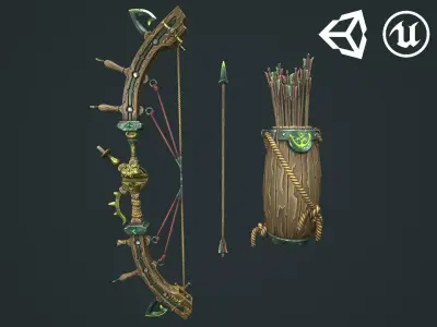 Pirate bow quiver arrow Low-poly 3D model