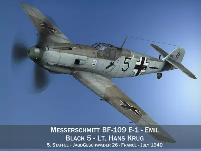 Messerschmitt - BF-109 E - Black 5 - JG26 3D model