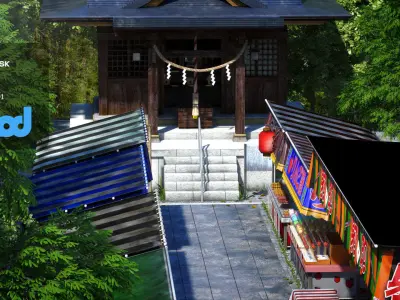 Japan Shrine Temple with vendors 3D model