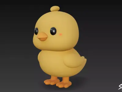 Cartoon Plush Chick Low-poly 3D model