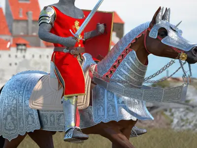 Knight King on Horseback in Armor Fur 3D model purchase