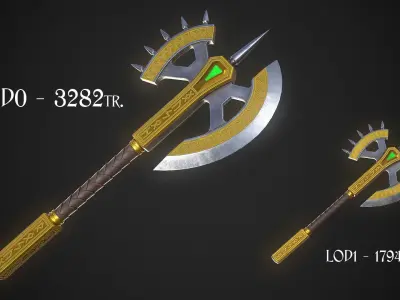 Fantasy Axe 04 - 4 Variations 3D Model Collection