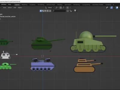 Toy tanks and rocket launcher not rigged 3D model
