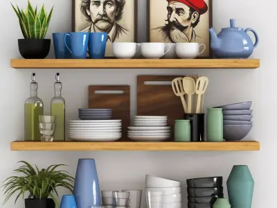 Shelves kitchen set 3D model