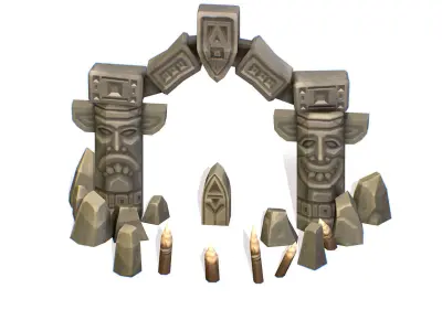 Handpaint Cartoon Stone Arch Entrance Cave Low-poly 3D model