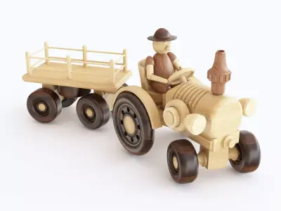 Wooden toy tractor 04 3D model
