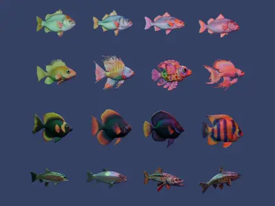 Tropical Freshwater Fish Pack Low-poly 3D model