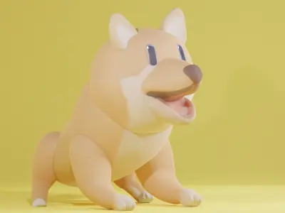 Shiba Inu Dog Cartoon 3D model