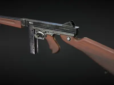 M1A1 Thompson submachine gun - 4 different skins - game ready Free low-poly 3D model
