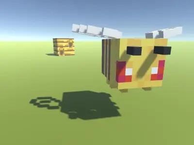 Block Pack Bee hive - block styled voxel bee hive Low-poly 3D model