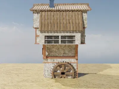 Midevil Watermill Building  Low-poly 3D model