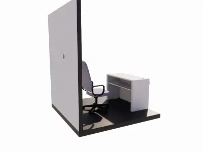 Booth office desk with monitor and chair 3D model