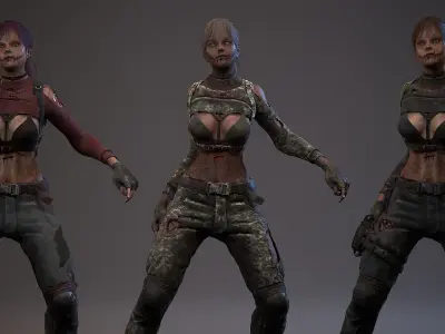 Lara zombie military Low-poly 3D model