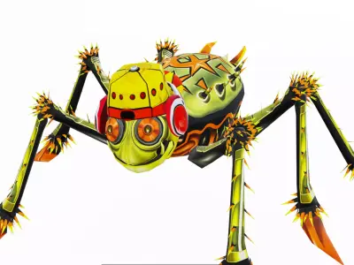 Green Spider Robot Funny Cartoon Insect Parasite Beetle Lowpoly Low-poly 3D model