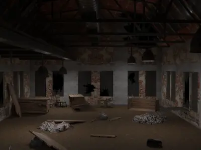 Abandoned Old hangar Low-poly 3D model