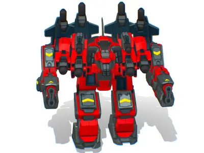 Animated Heavy Combat Robot Cyborg Machine Gun Low-poly 3D model