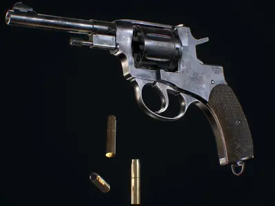 Nagan revolver - Model and Textures PBR - Low Poly 3d model Low-poly 3D model
