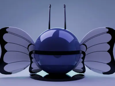 Butterfly PokeBall 3D Model Glossy Stylized Collectible Low-poly 3D model