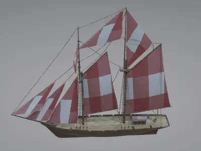 Schooner Boat Low-poly 3D model