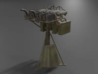 Quadruple mounted Maxim anti aircraft machine gun Low-poly 3D model