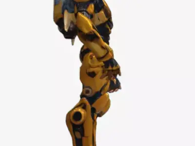 Yellow Mecha Robot Warrior Sci-Fi Cyborg Armor Character Low-poly 3D model