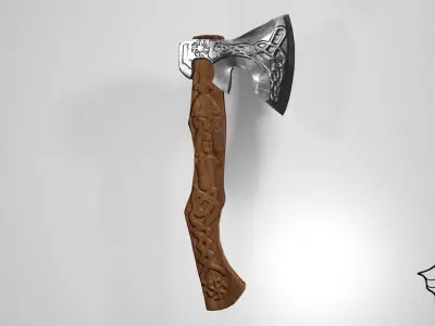Slavic pagan axe with pagan patterns Low-poly 3D model