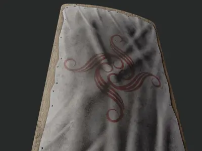 Slavic square leather shield-painted white with spiral symbol Low-poly 3D model