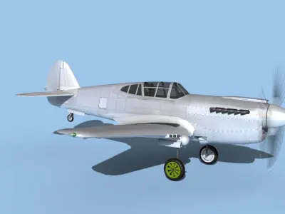 Curtiss P-40F Warhawk Bare Metal 3D model