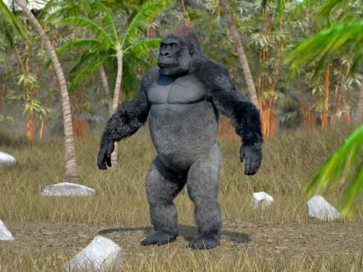 Roaring Gorilla Fur Animated Rigged 3D model