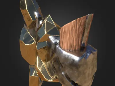 Stylized Melee Weapon Axe with Golden Crystals PBR game ready Low-poly 3D model